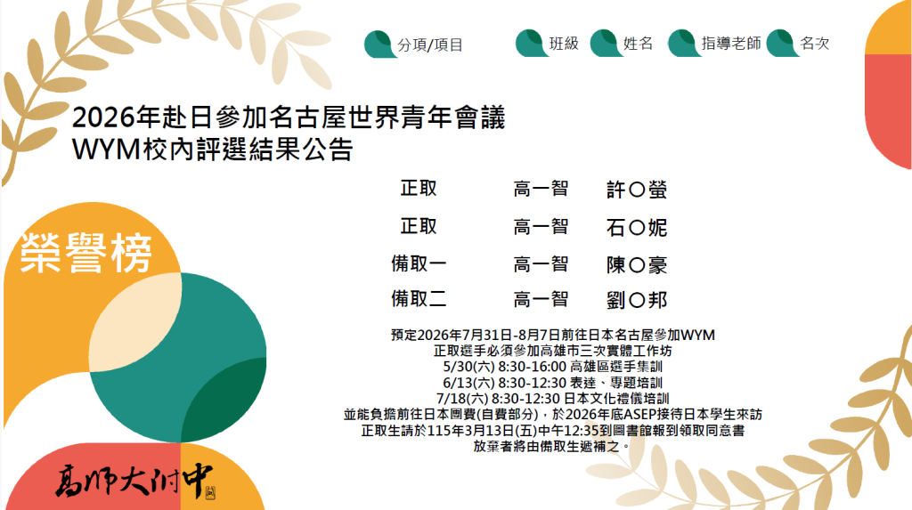2026WYM校內選拔