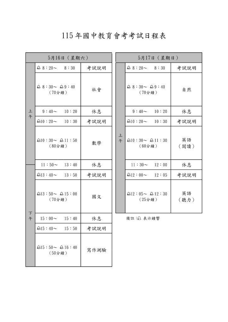 115會考日程